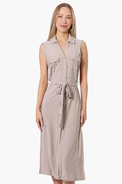 Majora Button Down Belted Maxi Dress - Beige - Womens Maxi Dresses - Fairweather