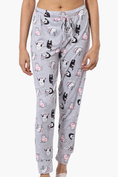 Canada Weather Gear Cat Pattern Tie Waist Pajama Bottoms - Grey - Womens Pajamas - Fairweather