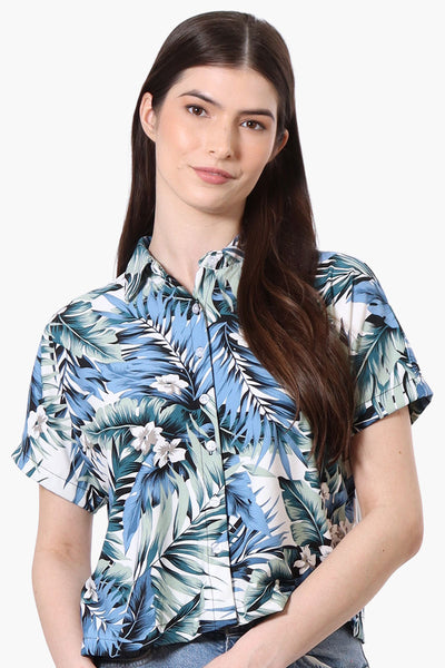 International INC Company Leaf Pattern Button Up Cropped Shirt - Green - Womens Shirts & Blouses - Fairweather