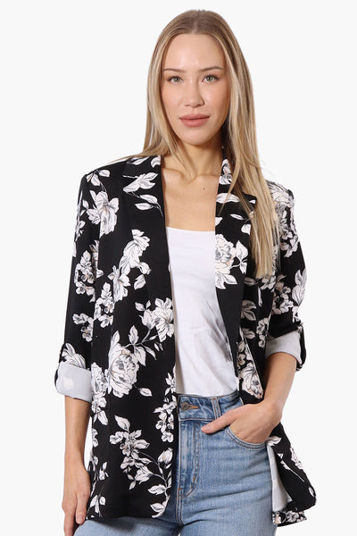 Limite Floral Roll Up Sleeve Open Blazer - Black - Womens Blazers - Fairweather