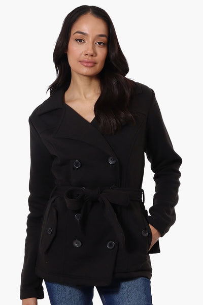 Fahrenheit Belted Double Breasted Lightweight Jacket - Black - Womens Lightweight Jackets - Fairweather