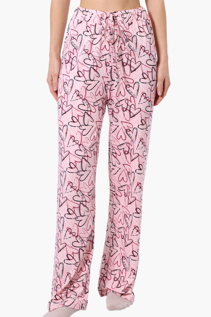 Canada Weather Gear Heart Pattern Wide Leg Pajama Pants - Pink - Womens Pajamas - Fairweather