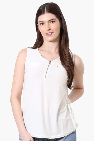 Beechers Brook Basic 1/4 Zip Tank Top - White - Womens Tees & Tank Tops - Fairweather