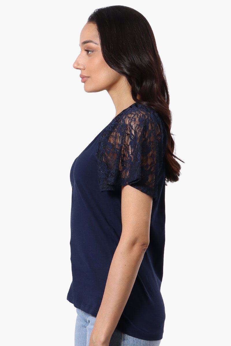 Majora Lace Cap Sleeve V-Neck Tee - Navy - Womens Tees & Tank Tops - Fairweather