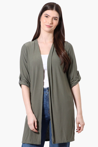 International INC Company Roll Up Sleeve Open Duster Cardigan - Olive - Womens Cardigans - Fairweather