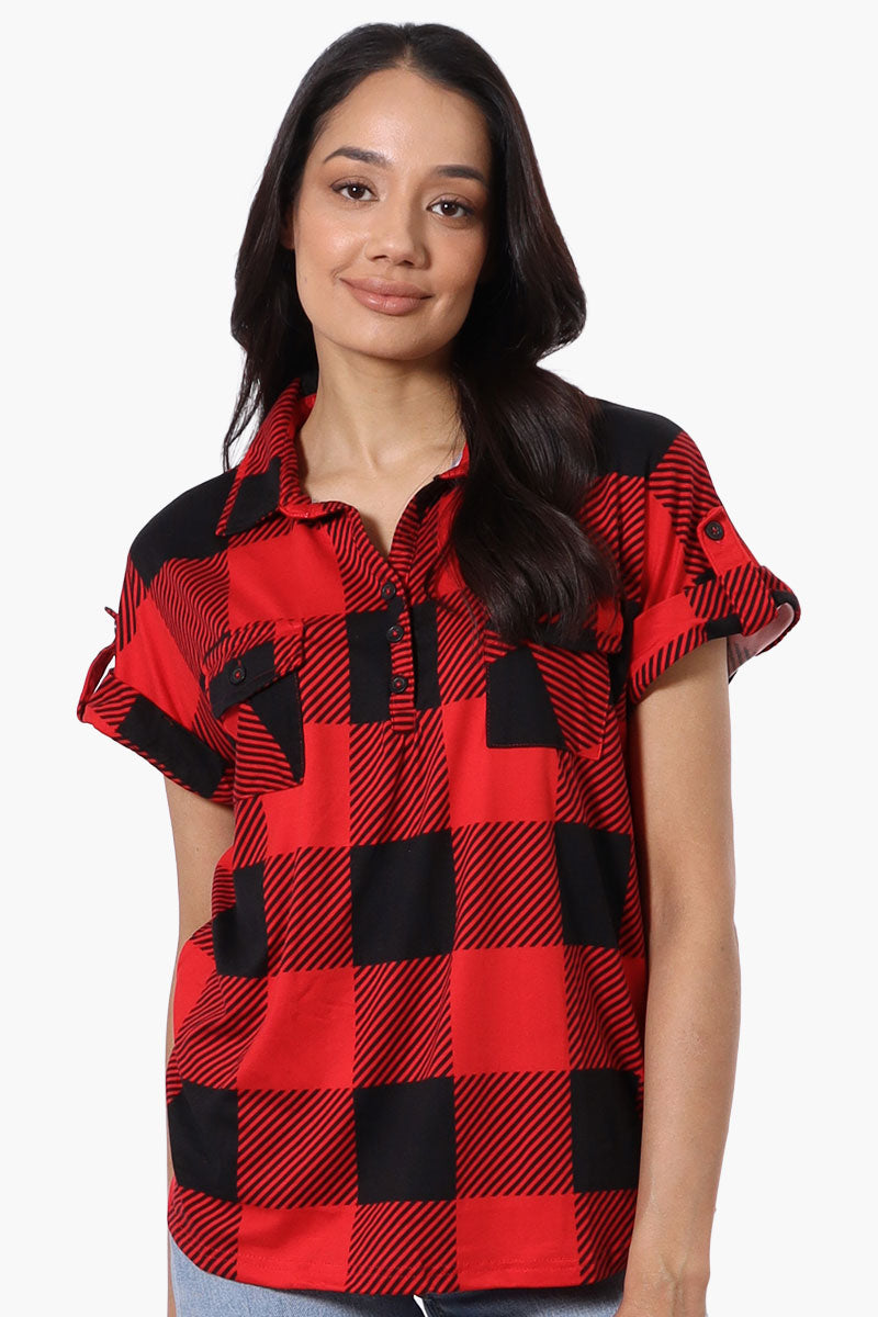 Urbanology Plaid Button Down Short Sleeve Shirt - Red