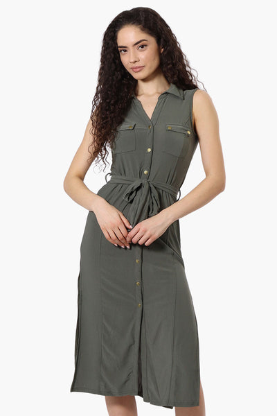 Majora Button Down Belted Maxi Dress - Olive - Womens Maxi Dresses - Fairweather