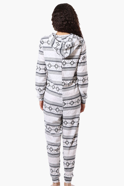 Canada Weather Gear Hooded Festive Pattern Fleece Onesie - White - Womens Onesies - Fairweather