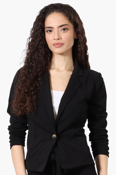 Majora Cinched Sleeve Single Button Blazer - Black - Womens Blazers - Fairweather