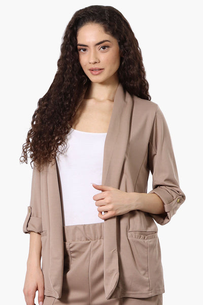 Costa Blanca Roll Up Sleeve Open Blazer - Beige - Womens Blazers - Fairweather