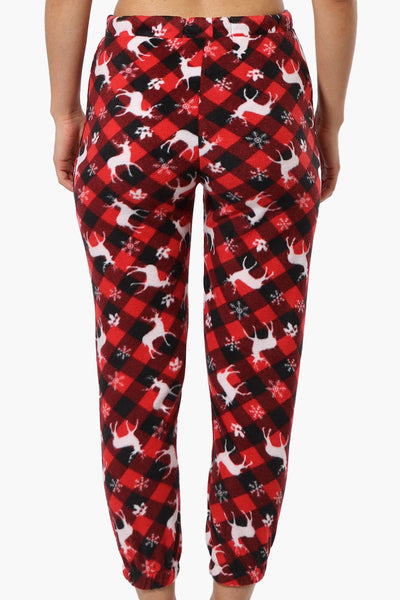 Canada Weather Gear Plaid Reindeer Pattern Fleece Pajama Bottoms - Red - Womens Pajamas - Fairweather