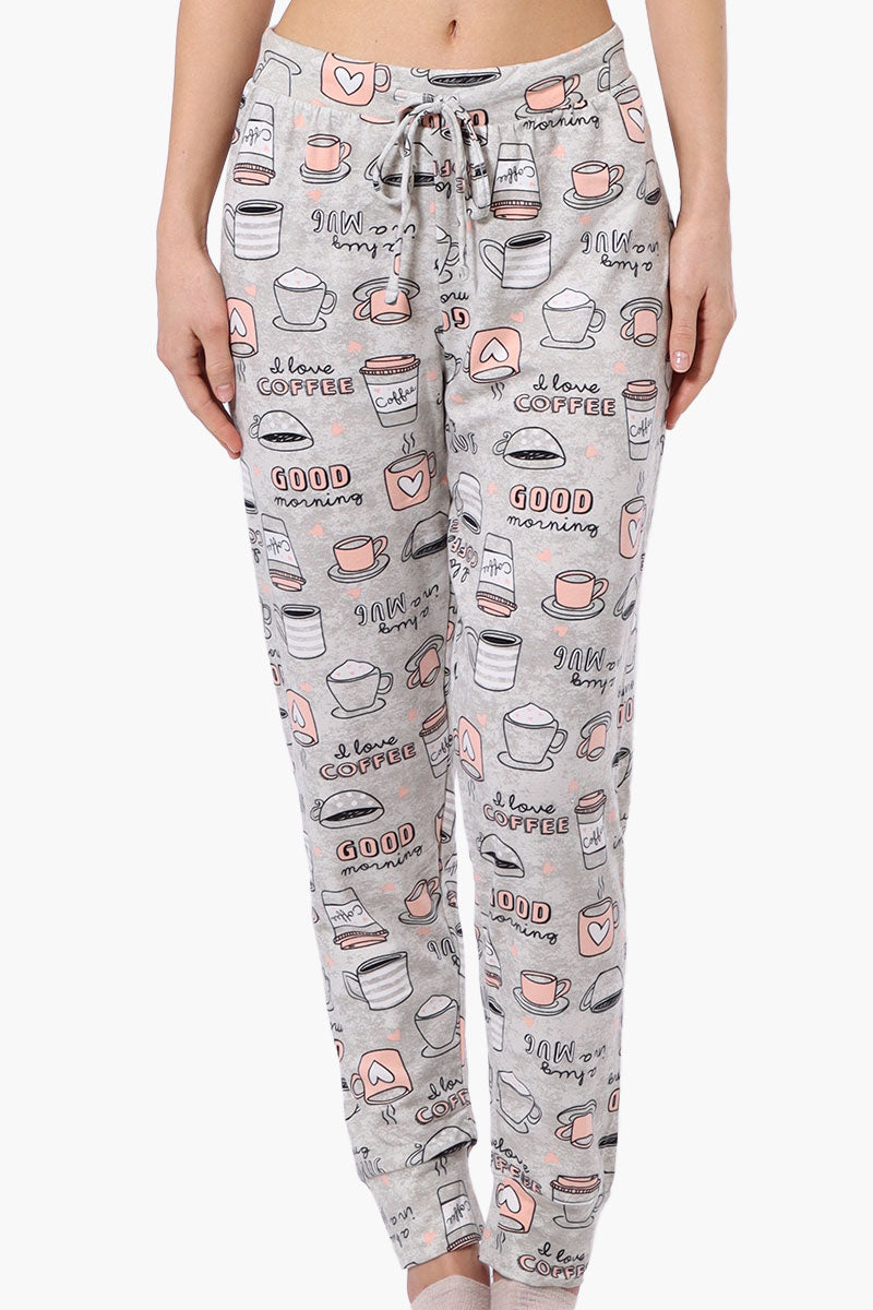 Canada Weather Gear Coffee Pattern Tie Waist Pajama Pants - White - Womens Pajamas - Fairweather