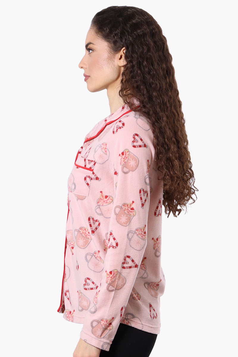 Canada Weather Gear Button Down Festive Pattern Pajama Top - Pink - Womens Pajamas - Fairweather