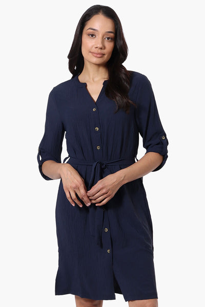 Urbanology Button Down Belted Day Dress - Navy - Womens Day Dresses - Fairweather