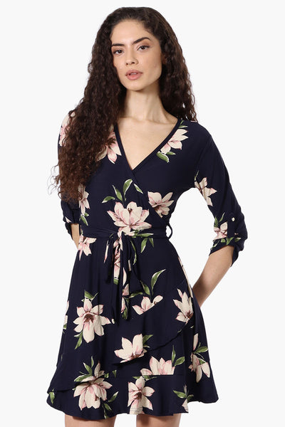 International INC Company Floral Belted Crossover Day Dress - Navy - Womens Day Dresses - Fairweather