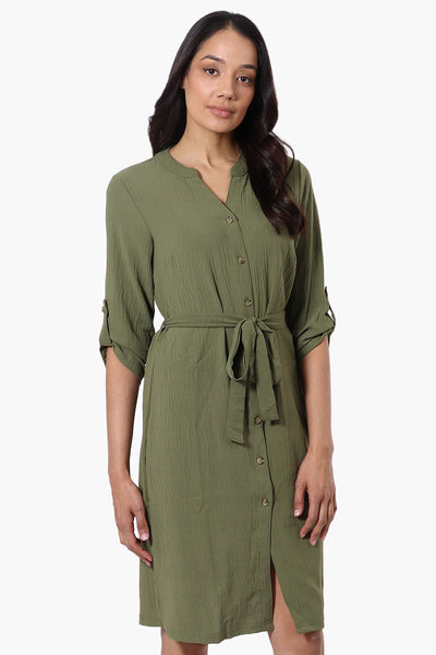 Urbanology Button Down Belted Day Dress - Olive - Womens Day Dresses - Fairweather