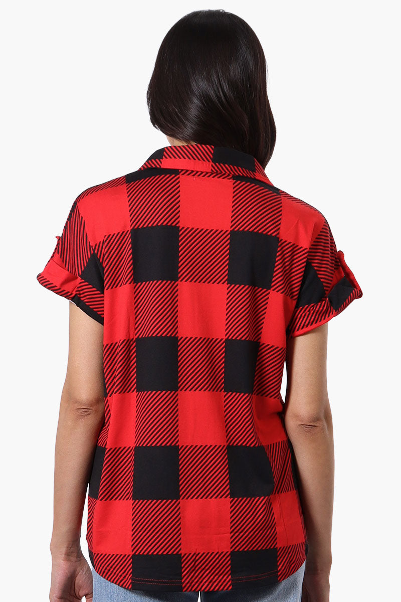 Urbanology Plaid Button Down Short Sleeve Shirt - Red