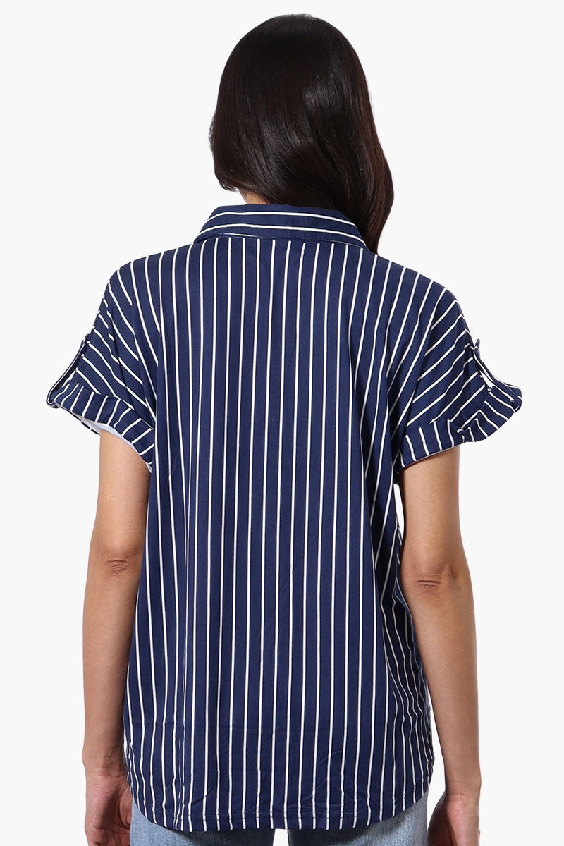 Urbanology Striped Button Down Short Sleeve Shirt - Navy