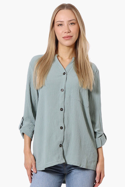 Urbanology Button Down Roll Up Sleeve Shirt - Mint - Womens Shirts & Blouses - Fairweather