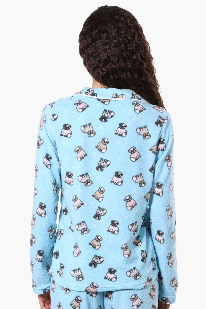 Canada Weather Gear Button Down Pug Pattern Pajama Top - Blue - Womens Pajamas - Fairweather