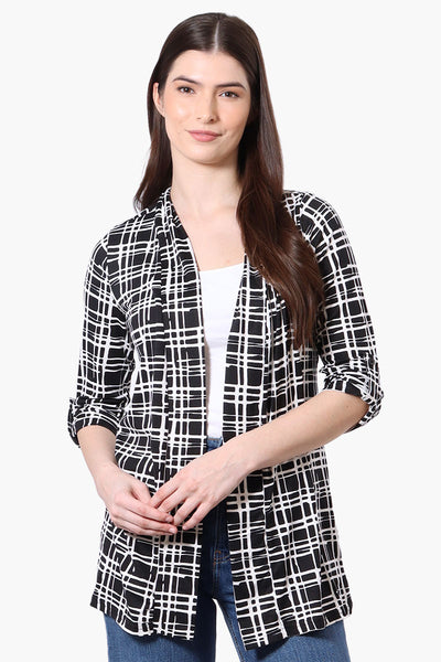 Majora Patterned Roll Up Sleeve Wrap Cardigan - Black - Womens Blazers - Fairweather