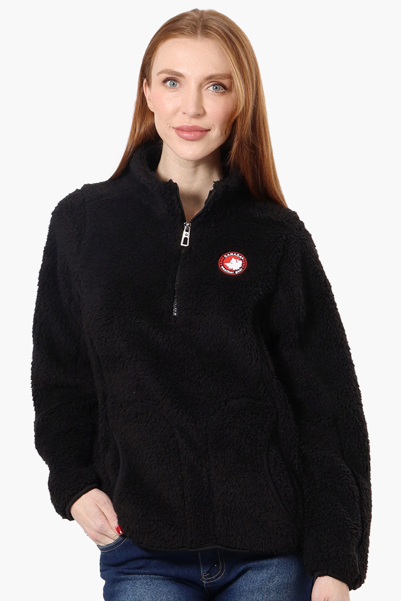 Canada Weather Gear 1/4 Zip Sherpa Pullover Sweater - Black - Womens Pullover Sweaters - Fairweather