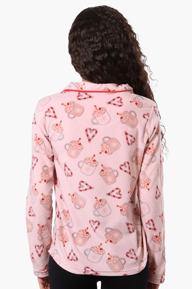 Canada Weather Gear Button Down Festive Pattern Pajama Top - Pink - Womens Pajamas - Fairweather