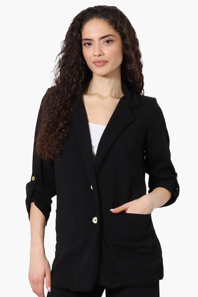 Majora Roll Up Sleeve Two Button Blazer - Black - Womens Blazers - Fairweather