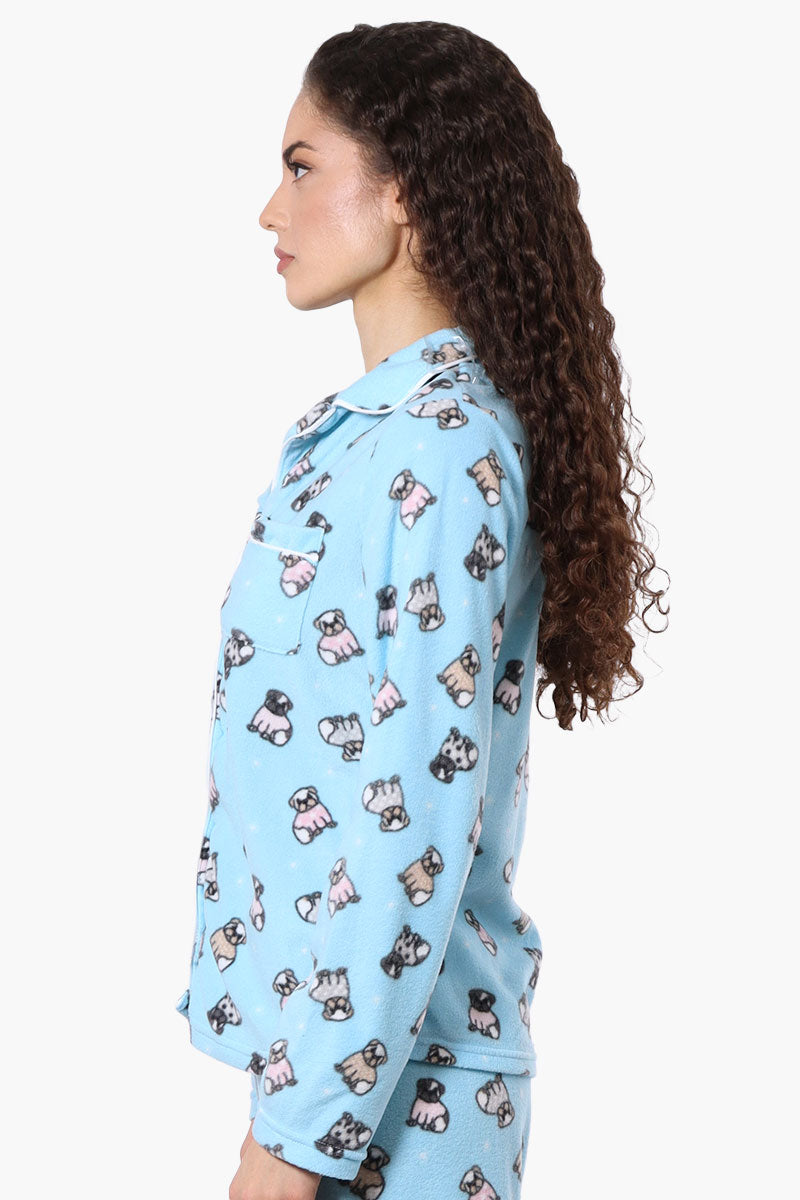 Canada Weather Gear Button Down Pug Pattern Pajama Top - Blue - Womens Pajamas - Fairweather