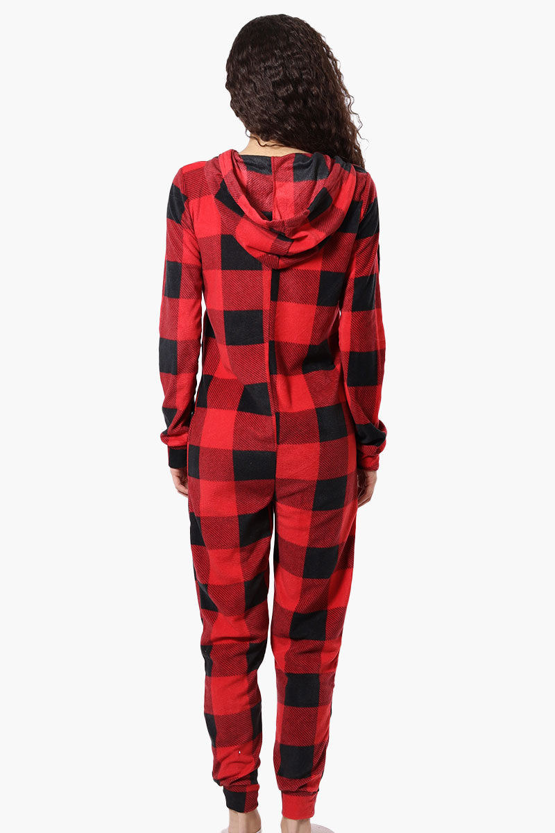 Canada Weather Gear Hooded Plaid Fleece Onesie - Red - Womens Onesies - Fairweather