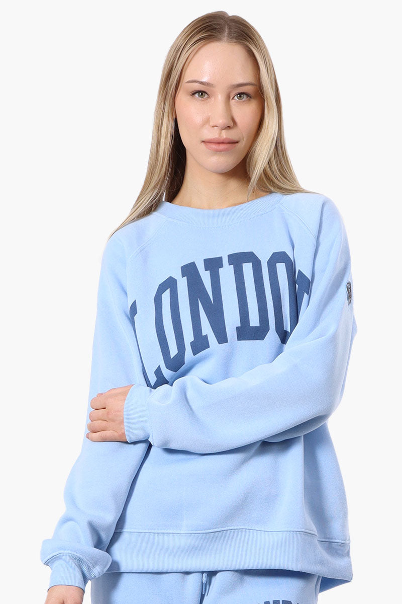 Fahrenheit London Print Fleece Crewneck Sweatshirt - Blue - Womens Hoodies & Sweatshirts - Fairweather