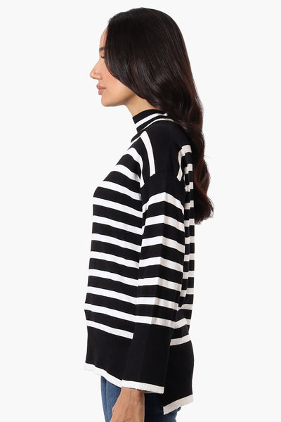 Beechers Brook Striped Mock Neck Pullover Sweater - Black - Womens Pullover Sweaters - Fairweather