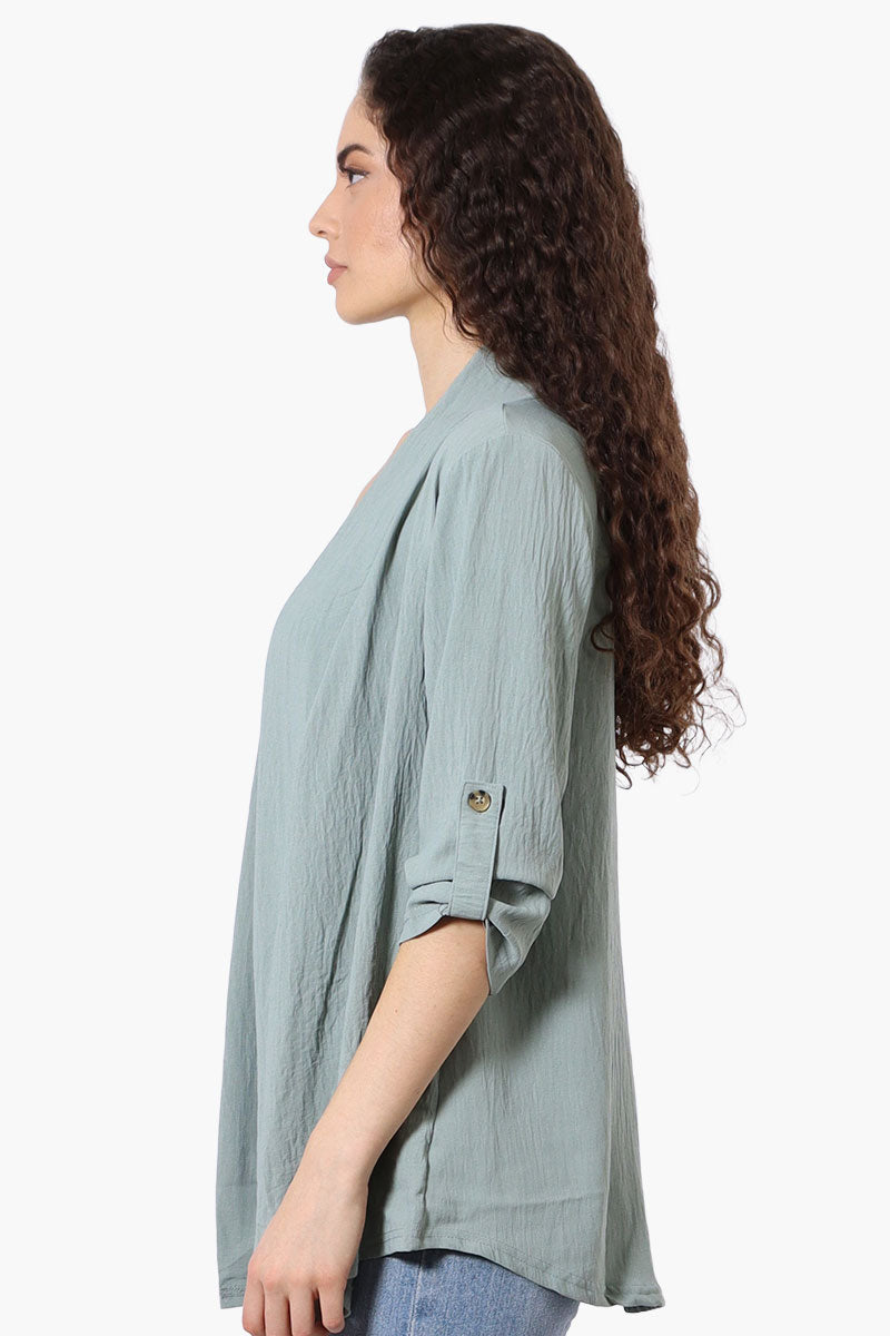 Urbanology Roll Up Sleeve Open Wrap Cardigan - Mint