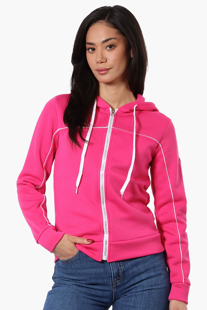 Fahrenheit Piping Detail Zip Up Hoodie - Pink - Womens Hoodies & Sweatshirts - Fairweather