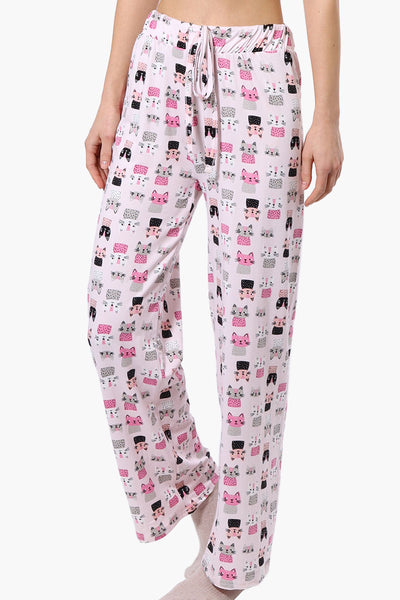 Canada Weather Gear Cat Pattern Wide Leg Pajama Pants - Pink - Womens Pajamas - Fairweather