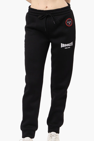 Fahrenheit Tie Waist Brooklyn Print Joggers - Black - Womens Joggers & Sweatpants - Fairweather