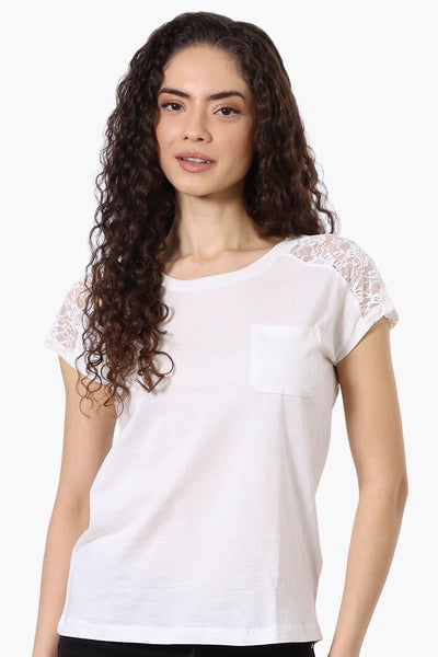 Majora Floral Lace Cap Sleeve Tee - White - Womens Tees & Tank Tops - Fairweather