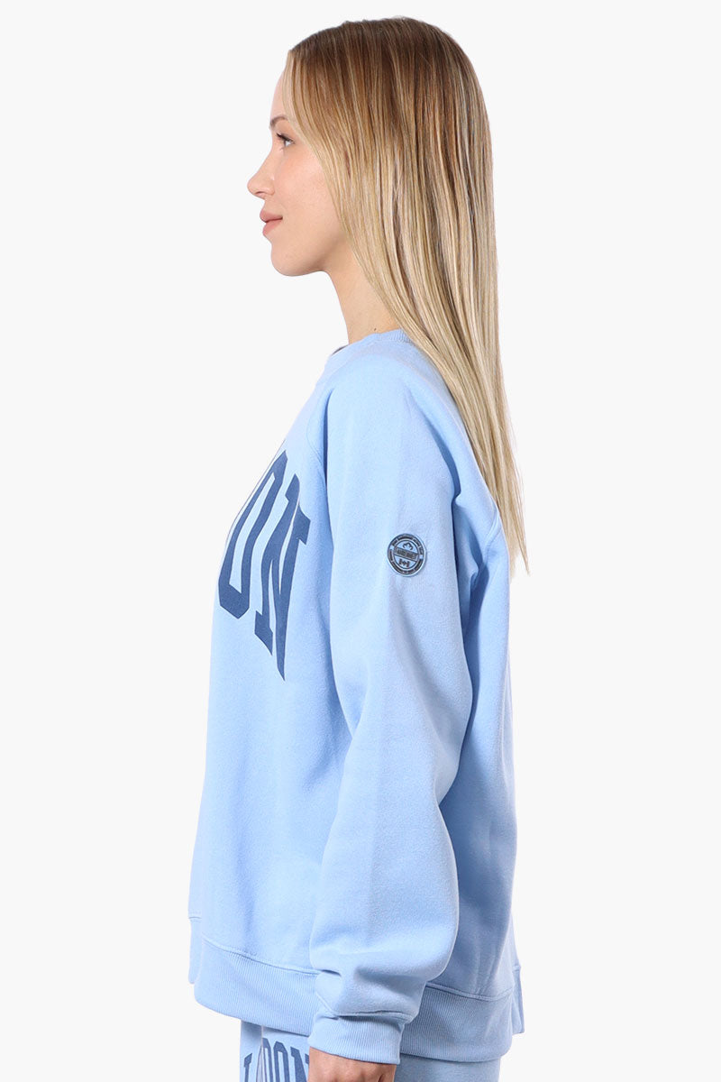 Fahrenheit London Print Fleece Crewneck Sweatshirt - Blue - Womens Hoodies & Sweatshirts - Fairweather