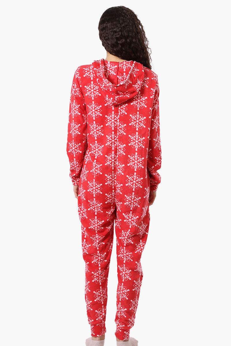 Canada Weather Gear Hooded Snowflake Pattern Fleece Onesie - Red - Womens Onesies - Fairweather