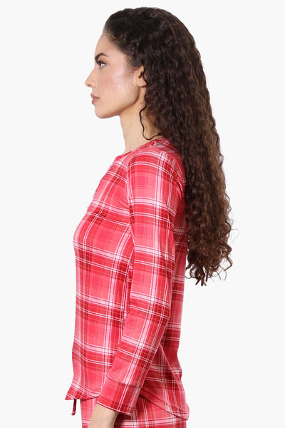 Canada Weather Gear Plaid Henley Pajama Top - Red - Womens Pajamas - Fairweather