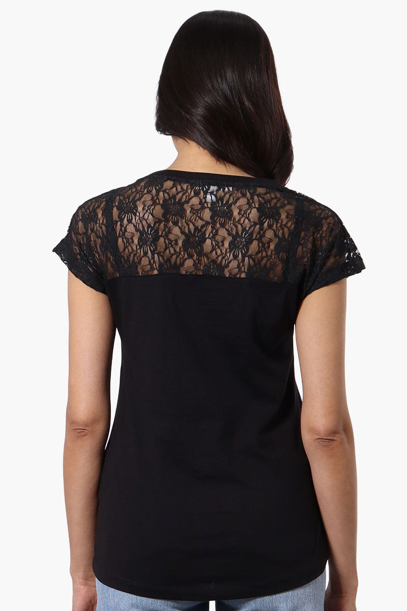 Majora Floral Lace Cap Sleeve Tee - Black - Womens Tees & Tank Tops - Fairweather