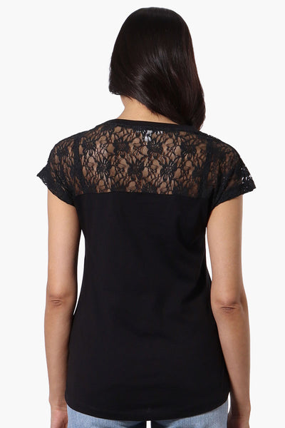 Majora Floral Lace Cap Sleeve Tee - Black