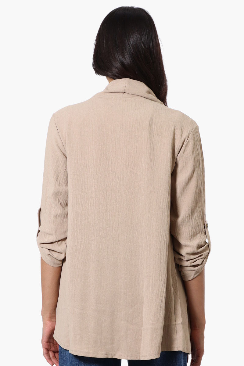 Urbanology Roll Up Sleeve Open Wrap Cardigan - Beige - Womens Cardigans - Fairweather