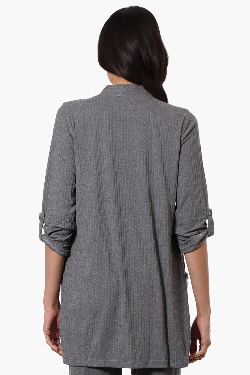 Majora Ribbed Roll Up Sleeve Wrap Cardigan - Grey - Womens Cardigans - Fairweather