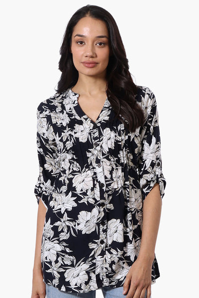 International INC Company Floral Pintuck Blouse - Navy - Womens Shirts & Blouses - Fairweather