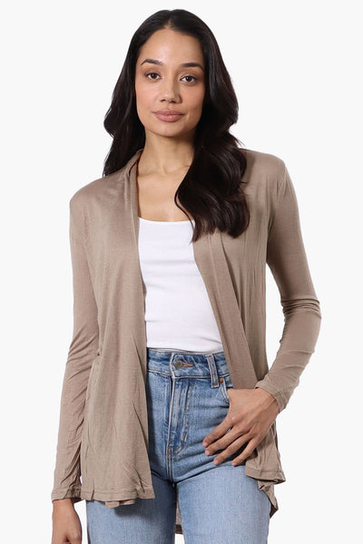 Magazine Long Sleeve Open Wrap Cardigan - Taupe - Womens Cardigans - Fairweather