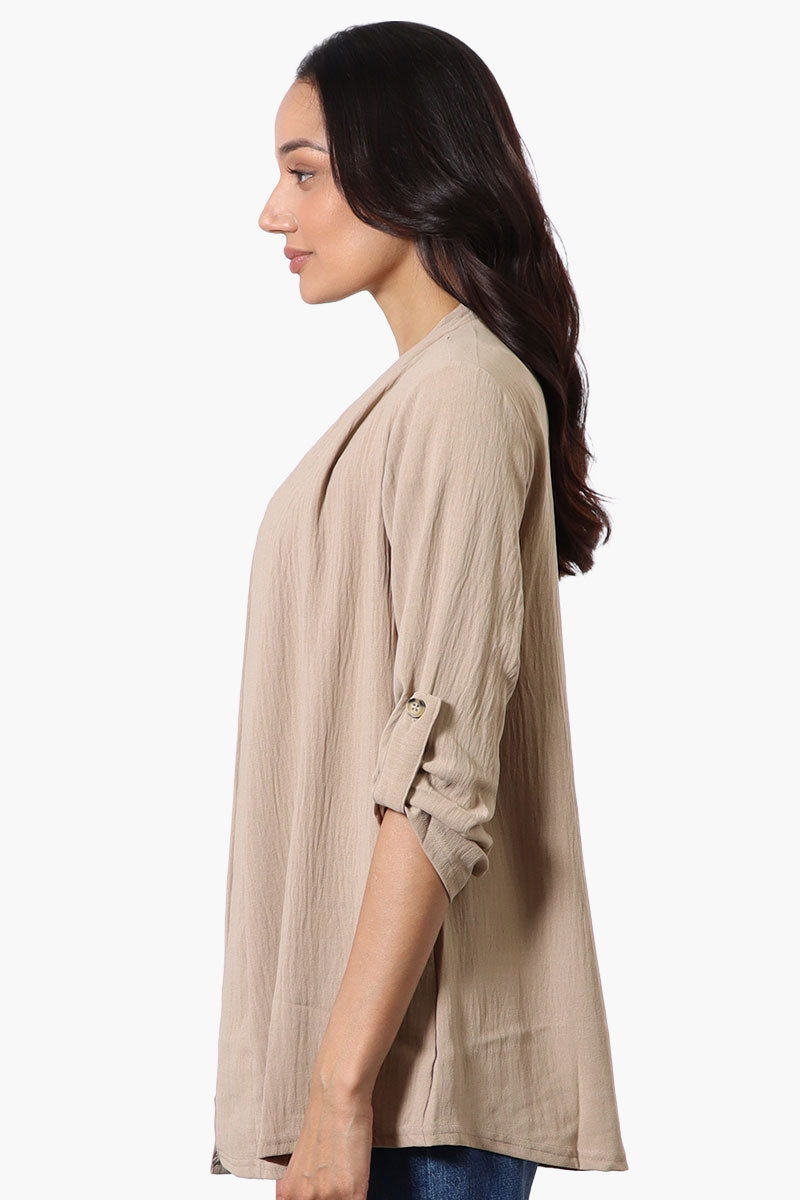 Urbanology Roll Up Sleeve Open Wrap Cardigan - Beige - Womens Cardigans - Fairweather