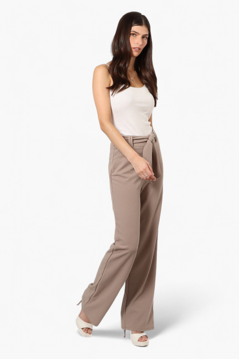 Limite Solid Belted Pants - Beige - Womens Pants - Fairweather