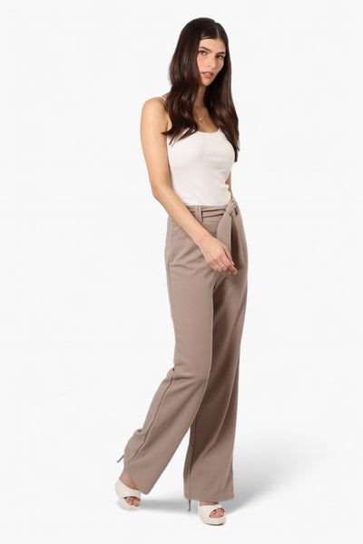 Limite Solid Belted Pants - Beige - Womens Pants - Fairweather