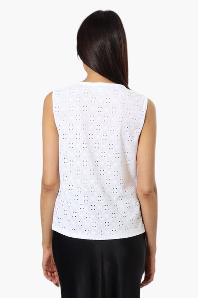 Urbanology Knit Eyelet Cowl Tank Top - White - Womens Tees & Tank Tops - Fairweather